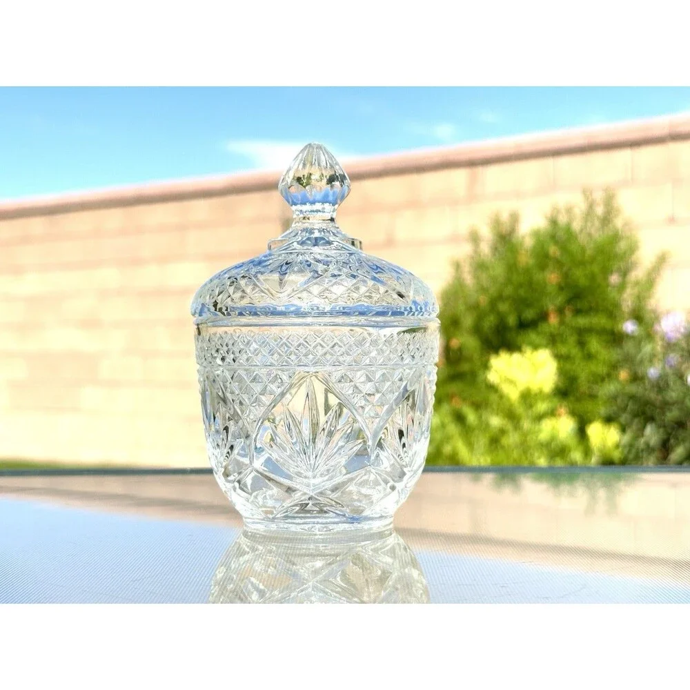 Anchor Hocking Sugar Bowl Clear Glass Wexford Diamond Pattern With Lid 5.5